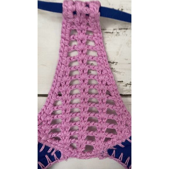 Victoria's Secret Bikini Swim Top Medium Blue/Removable Pads Macrame Accent EUC - Picture 5 of 6